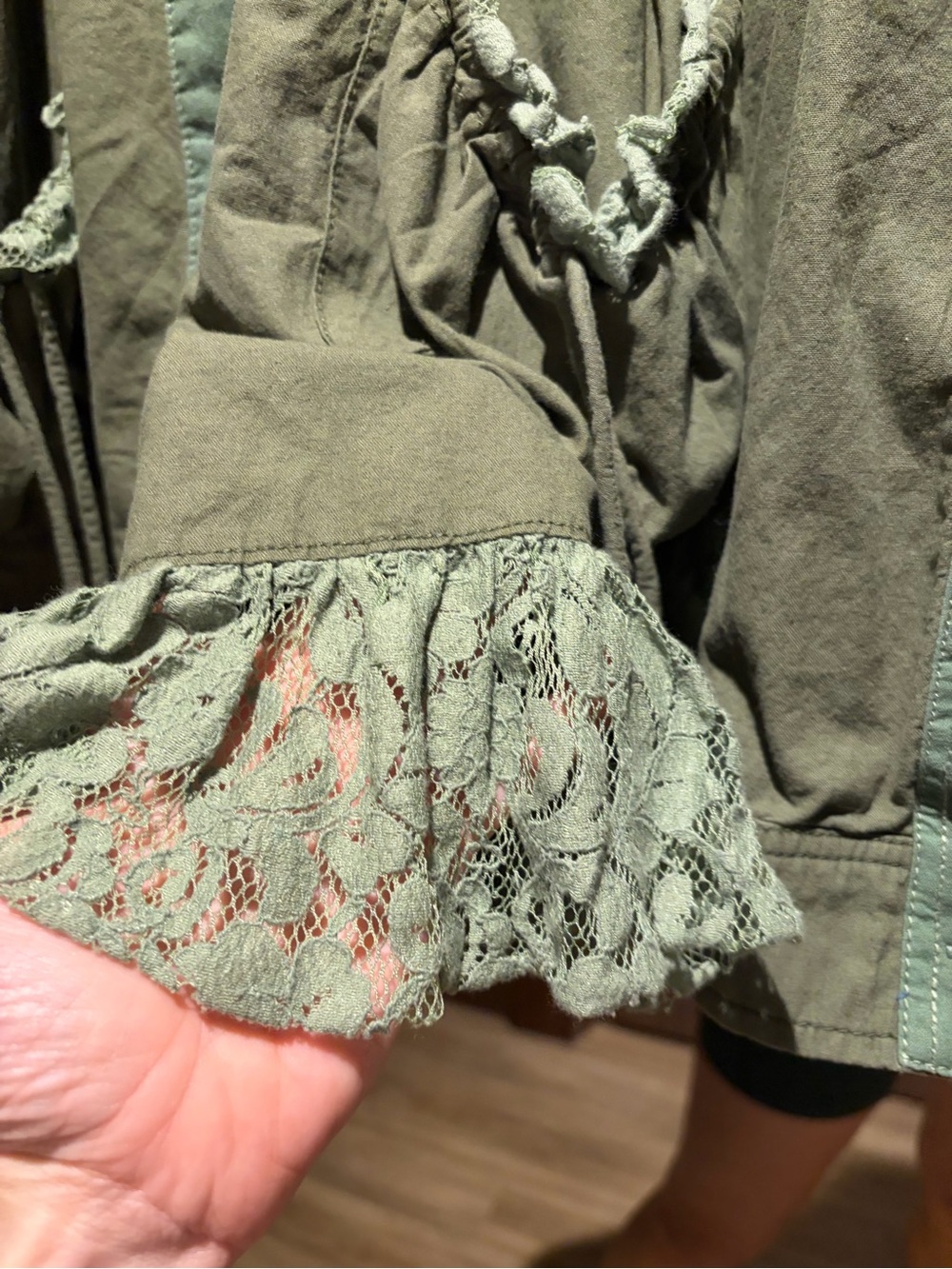 ✌🏽☮️🤎We The Free Olive Green Outset Utility Jacket Lace Ruffle Hem✌🏽🤎☮️ - Picture 14 of 16